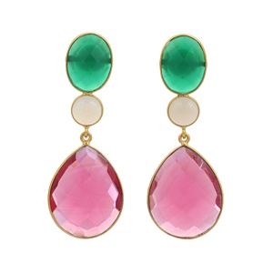 Top Hydro Tourmaline Calcédoine grise naturelle et pierre précieuse d'onyx vert Boucles d'oreilles en argent sterling 925 - Product Image 1