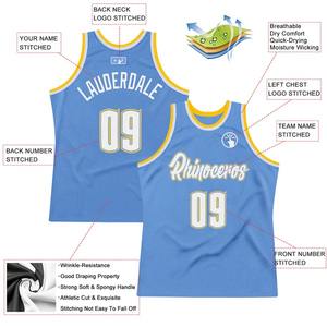 Custom Own <b>Light</b> Blue White Gold Basketball Stitched Jersey Personalized Team <b>Name</b> Number Mesh Sublimation Printed Neck - Product Image 2