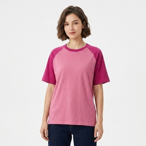 Custom 210G <b>Raglan</b> Short Sleeve Solid Sporty Knitted T-Shirt 100% Cotton with Pattern Crew Neck Women Casual Jersey <b>Top</b> - Product Image 2