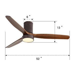 Ventilatore da soffitto a LED da 52 pollici con telecomando e pale in legno massello - Product Image 6