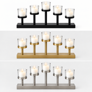 เชิงเทียนโลหะสีดำทันสมัยพร้อมที่ใส่แก้วสำหรับตกแต่งบ้าน - Product Image 3
