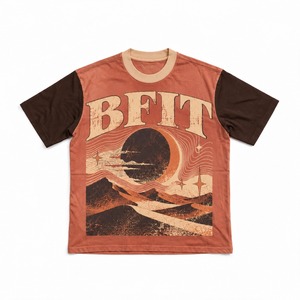 T-shirt streetwear unisexe, imprimé graphique désert, manches contrastées, col rond côtelé, tee-shirt vintage en coton - Product Image 1