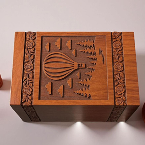 Handcrafted Wooden Cremation Urn: Hot Air Balloon & Floral Carving, Personalized Memorial urn Memorial Keepsake by AYAANS - Product Image 4