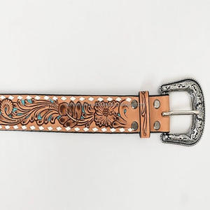 Personalized Turquoise hand carving Full grain western leather tooling <b>belt</b> designer floral engraved brass <b>buckle</b> <b>cowboy</b> <b>belt</b> - Product Image 6