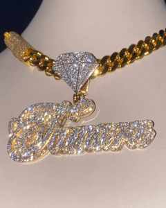 Pendentif personnalisé avec breloque en diamant Moissanite et chaîne cubaine en or, collier Moissanite personnalisé pour homme - Product Image 4