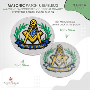 Wreathed Square & Compass Embroidered Patch Gold Square and Compasses with Blue Letter "G" green wreaths - Product Image 2