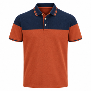 Polo en jersey tricoté pour homme TESSUTO 100% coton, couleur bloc rouille et marine, manches courtes, sport, décontracté, tenue d'équipe - Product Image 1