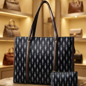 Conjunto de Bolsos de Tela Jacquard Hechos a Mano – Motivo Floral Étnico – Bolsa de Oficina y Viaje – Calidad de Exportación de Lujo - Product Image 1