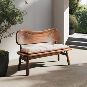 Banco de madera moderno con respaldo curvo para decoración de asientos de sala de estar o dormitorio de entrada - Product Image 1