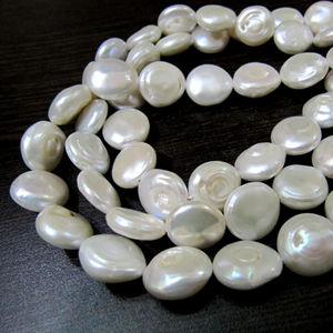 Perles d'eau douce naturelles, forme de pièce de monnaie, perles blanches, taille 12-13 mm, brin de perles de 16 pouces de long - Product Image 5