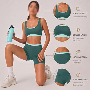 Green Mint Solid 2 Piece Yoga Set Seamless Sports Bra High Waist Shorts Breathable Four-Way Stretch Water Resistant Active Wear - Product Image 6