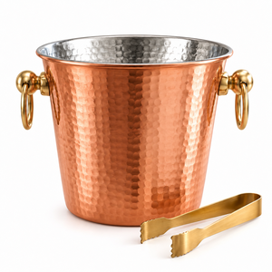 Seau à glace portable réutilisable en cuivre martelé avec poignées en anneau - Product Image 1