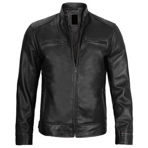 Chaqueta de cuero negra con cremallera y logotipo personalizado para hombre, chaquetas vintage para hombre, chaqueta de invierno de alta calidad, chaquetas estilo streetwear. - Product Image 4