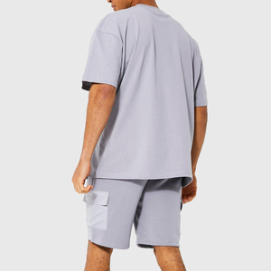 Ensemble deux pièces unisexe personnalisé avec t-shirt tissé épais à motif uni et short, coupe oversize, à manches, séchage rapide pour l'été - Product Image 5