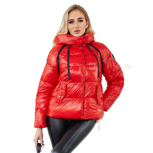 <b>Red</b> Hooded Puffer <b>Jacket</b> Unisex Casual Winter Coat Windproof Zipper Closure Short Length Solid Color Nylon Shell - Product Image 2