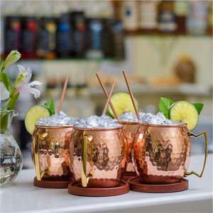 Wholesale Hammered Copper Moscow Mule <b>Mug</b> 16oz Stainless Steel Lined Metal Cup Food Grade Cocktail Beer Steein with Brass Handle - Product Image 6