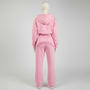 Ensemble de survêtement 2-en-1 rose à capuche pour homme de haute qualité, coupe décontractée, pantalon long et sweat-shirt, logo arrière, couleurs unies - Product Image 3