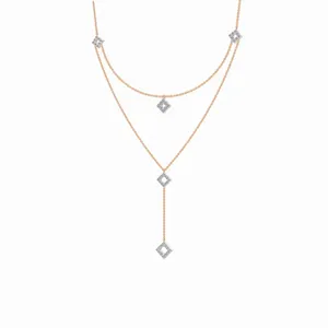 Collar con Colgante de Diamantes Cultivados en Laboratorio con Capas de Prisma en Oro Rosa de 18K con 48 Diamantes Redondos de Corte Brillante, Joyería de Moda para Bodas - Product Image 2