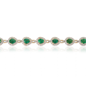 Bracelet empilable en or jaune véritable 14 carats avec halo de pierres précieuses émeraudes et diamants, nouvelle collection artisanale, bijoux de créateur - Product Image 3