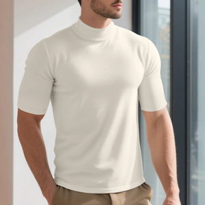<b>Men's</b> Solid Color Short Sleeve <b>Turtleneck</b> Pullover Knitted <b>Top</b> Summer Wear - Product Image 2