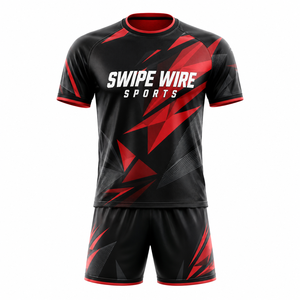 ชุดฟุตบอลแบบกำหนดเอง เสื้อทีมฟุตบอล ชุดกีฬาระบายอากาศ เสื้อเจอร์ซีย์ขาสั้น 100% โพลีเอสเตอร์ คอวี เอวยางยืด รับผลิตตามแบบ (OEM) - Product Image 5