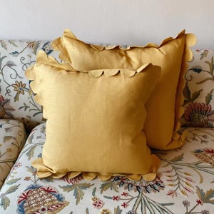 Housse de coussin carrée jaune avec bordure à volants, couleur unie, en lin et coton, décoration d'intérieur, style uni - Product Image 2