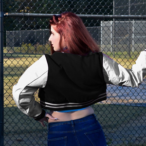 Chaqueta Corta Estilo Universitaria para Mujer, Chaqueta Bomber Negra y Blanca con Letras, Mangas de Cuero Sintético, Ropa Exterior Informal, Moda Femenina - Product Image 3