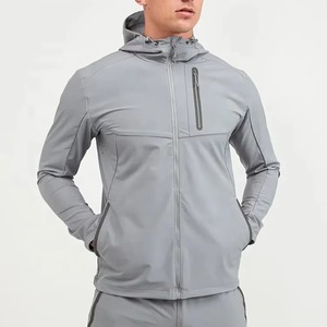 Men's Hooded Windproof Polyester/Nylon Windbreaker Jacket Autumn Zipper Closure Regular Fit Solid Color Gray - Product Image 3
