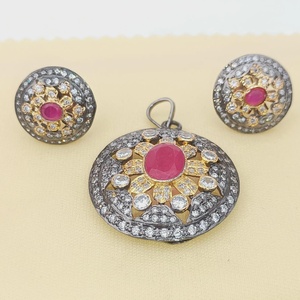 RAY FINE ORNATES <b>Ruby</b> Gemstone Princess Cut Pendant <b>Necklace</b> Earring Set Rose Gold Plated Bridal Victorian Jewelry IGI Certified - Product Image 3