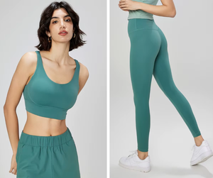 Women's Fitness Yoga Wear 2-Piece Set Mid Waist Sleeveless Sports <b>Bra</b> Leggings Spandex/Polyester Solid Eco-Friendly Custom Logo - Product Image 6