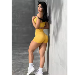 Leggings de yoga taille haute personnalisés pour femmes avec poche et logo frontal, ensemble 2 pièces sans couture pour la gym et le fitness - Product Image 5
