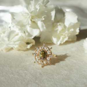 Peridot Green Zircon <b>Ring</b> With Small Pearls <b>Adjustable</b> 925 Sterling <b>Silver</b> 14K Gold Plated Elegant Gift For Her - Product Image 6