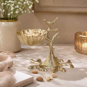 Bol décoratif en aluminium doré, motif abstrait géométrique, fait main, style Art Déco, pour fruits ou clés, décoration de table de luxe - Product Image 4