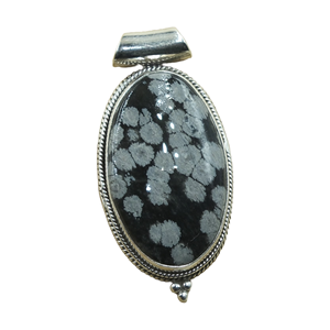 Pendentif en obsidienne flocon de neige naturelle, argent sterling 925, fait main, cabochon ovale, bijou de guérison en cristal, cadeau pour femme - Product Image 1