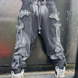 Ensemble de jogging évasé deux pièces en molleton technique délavé, personnalisé, vintage, épais, avec broderie et patchs appliqués, effet vieilli, pour l'hiver - Product Image 5