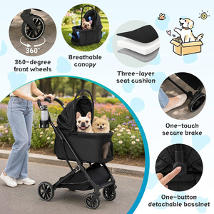 Poussette 3-en-1 pour animaux de compagnie, pour chiens de taille moyenne et 2 chiens de petite taille jusqu'à 50 lb, avec design pliable et panier amovible - Product Image 6