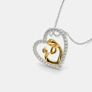 Collar con Colgante de Diamante Cultivado en Laboratorio en Forma de Corazón de Madre e Hijo de Dos Tonos - Product Image 5