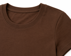 Camiseta informal de punto de color liso con cuello redondo y manga corta para mujer, color marrón, corte regular, para todas las estaciones - Product Image 3