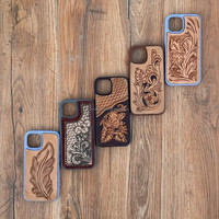 Étui pour iPhone en cuir véritable occidental à la mode étui de téléphone en cuir taillé Cowgirl pour iPhone Compatible modèle 13 14 & 15 étuis de téléphone