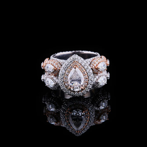 Anillo de Moissanita con Corte de Pera, Diseño de Racimo, Bicolor, con Incrustaciones, Plata de Ley 925, Bañado en Rodio, Joyería Hip Hop - Product Image 2
