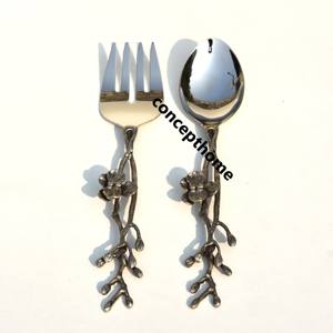 Juegos de Cubiertos Ecológicos de Acero Inoxidable con Acabado Dorado y Plateado, Diseño de Hojas y Flores para el Hogar y Viajes - Product Image 1