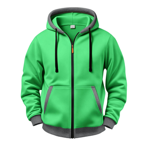 Sweat à capuche zippé pour homme de qualité supérieure, manches longues, décontracté, avec cordon de serrage, prix de gros, respirant, 100% coton molletonné - Product Image 1