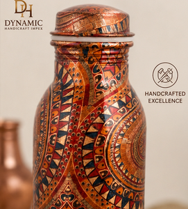 Handcrafted Printed Pure <b>Copper</b> Water Bottle Ethnic Tribal Design Reusable Drinking Bottle <b>Screw</b> Cap Wholesale Drinkware - Product Image 4