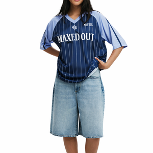 Maillot de football américain pour femme 2026, bleu marine à fines rayures, en maille, col en V, personnalisable avec logo, performance, pour équipe, OEM, marque privée, vente en gros - Product Image 3