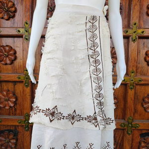 Falda Cruzada de Cintura Alta de 2 Capas de Algodón y Lino para Mujer, Bordado Geométrico, Estilo Bohemio Étnico, Suave, Transpirable, de Secado Rápido, ODM, Casual - Product Image 1