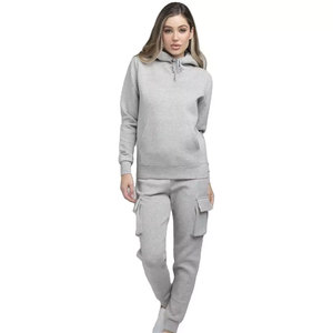 Conjunto Deportivo de 2 Piezas para Mujer, Color Azul Sólido, Ropa Deportiva de Invierno, Sudadera con Capucha y Pantalones de Felpa de Manga Larga, Tejido de Poliéster/Algodón - Product Image 2