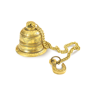 Campana Colgante de Latón Antigua Decorativa para Pared, Puerta o Vestíbulo con Cadena y Colgante de Herradura - Product Image 1