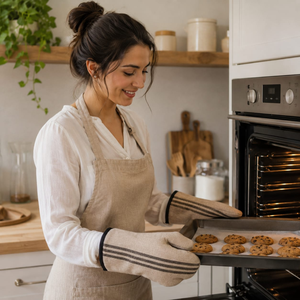 Premium Striped Oven Mitts | Heat Resistant Kitchen Gloves | Cotton Cooking & <b>Baking</b> Hand Protector Stylish Kitchen <b>Accessories</b> - Product Image 2