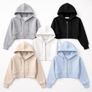 Wholesale Custom Cropped <b>Zip</b> <b>up</b> Hoodie for Unisex-100% Cotton Winter Embroidered OEM Manufacturer Direct Supply - Product Image 5