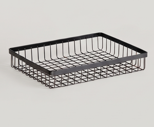 Modern Rectangle Metal Wire Storage <b>Basket</b> Black Stackable Multi Purpose Organizing <b>Tray</b> for Neatening and Home Use - Product Image 1